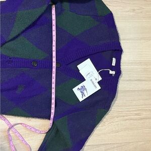 Burberry Purple & Green Argyle Wool-Blend Cardigan Originally $1850 never worn